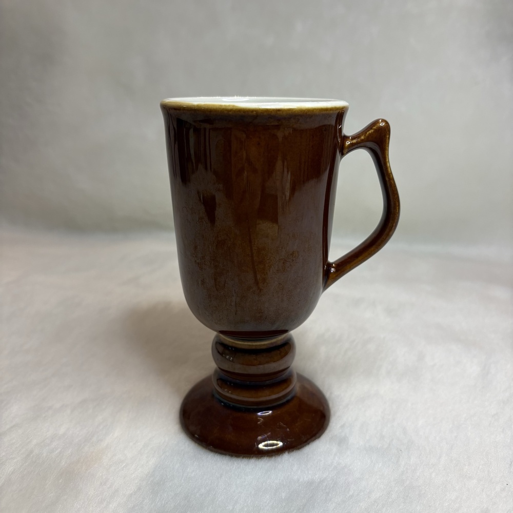 Vintage Hall China Irish Coffee Pedestal Mug Brown Glaze Footed Restaurant Ware
